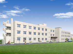 多階建ての介護施設の建物外観。白い外壁で複数棟から構成される広大な敷地